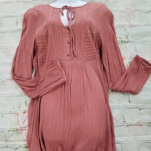 Free People Dusty Rose Long Sleeve Boho Dress Lrg